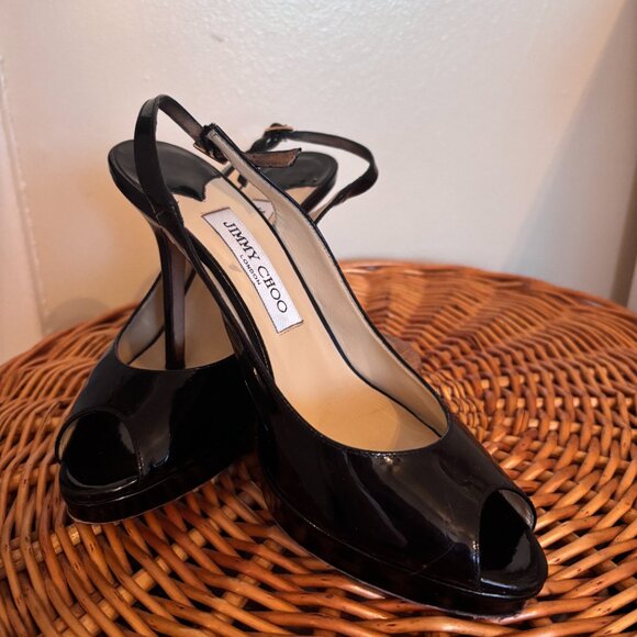 Jimmy Choo London Black Patent Leather Slingback Heels Size 38 - Picture 7 of 7